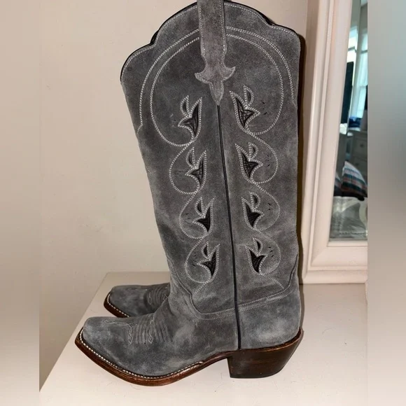 Rios of Mercedes Men's Cowboy Boots Grey Suede Leather size 8 Western - Picture 3 of 10